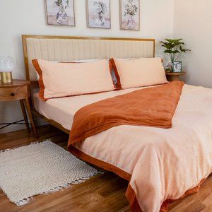 Sweet Palms-100% French Linen European Style Duvet Cover Set (Orange, King Size)